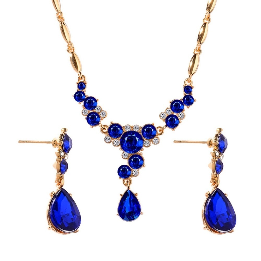 *ELIANA* 3-Pc Blue x Gold Fashion Jewelry Set